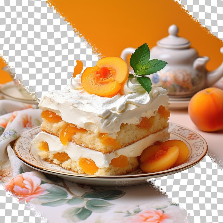 PSD un pastel casero con fondo transparente de crema y albaricoques.