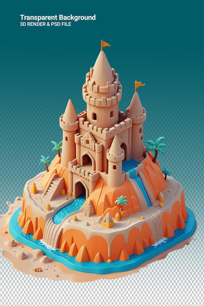 Un pastel de castillo con una escena de playa en la parte inferior