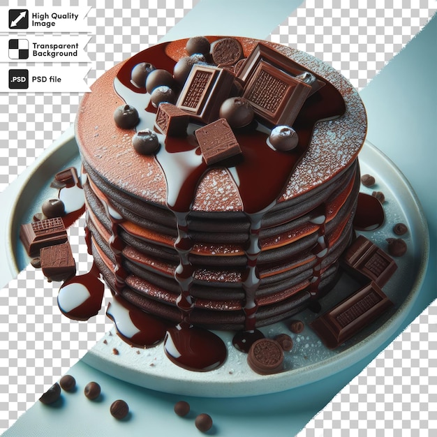 Pastel de chocolate psd con bayas y frutas sobre un fondo transparente