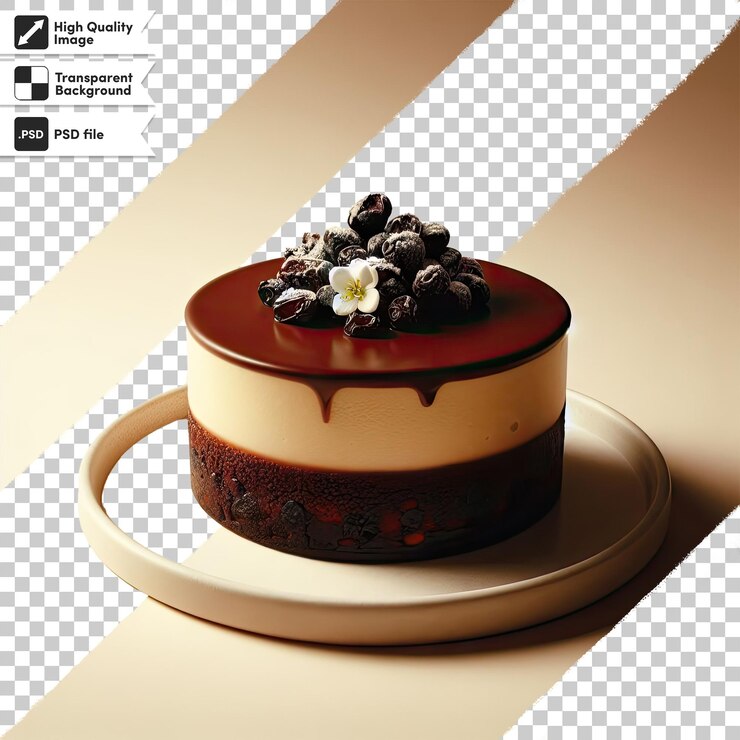 PSD pastel de chocolate psd con cerezas sobre un fondo transparente