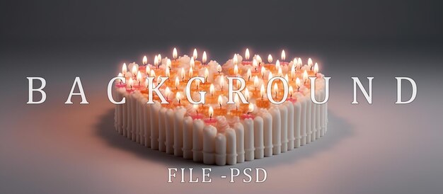 PSD pastel de cumpleaños en forma de amor con velas