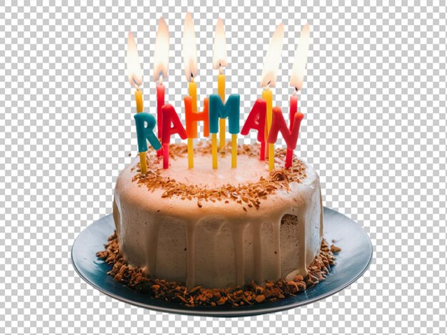 un pastel de cumpleaños con el nombre de Rahman feliz cumpleaños en él