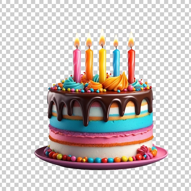 un pastel de cumpleaños con velas en un fondo transparente