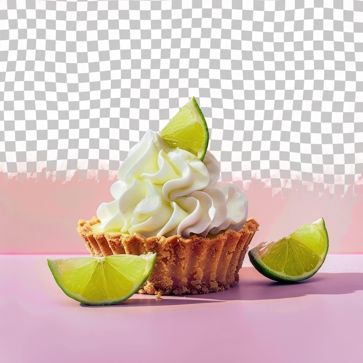 PSD un pastel con una cuña de limón en él se sienta en una mesa rosa