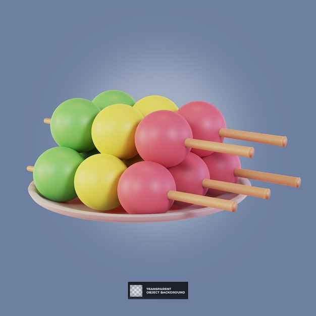 Pastel de dango de comida japonesa tradicional de render 3d