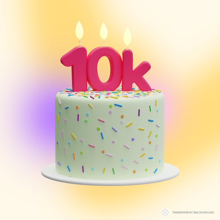 PSD pastel de dibujos animados con velas en forma de 10k celebración de llegar a 10k seguidores o me gusta