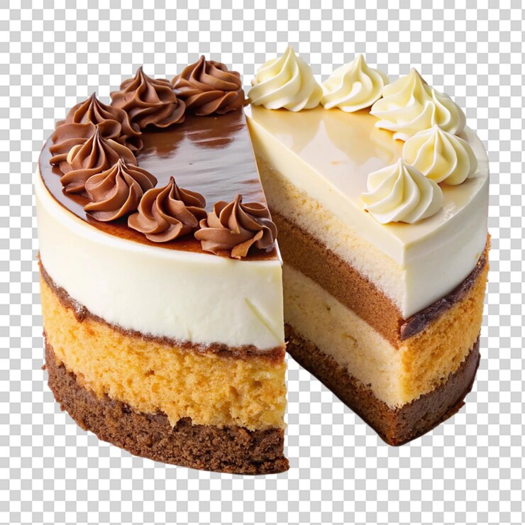 PSD un pastel con dos capas y fresas en la parte superior sobre un fondo transparente