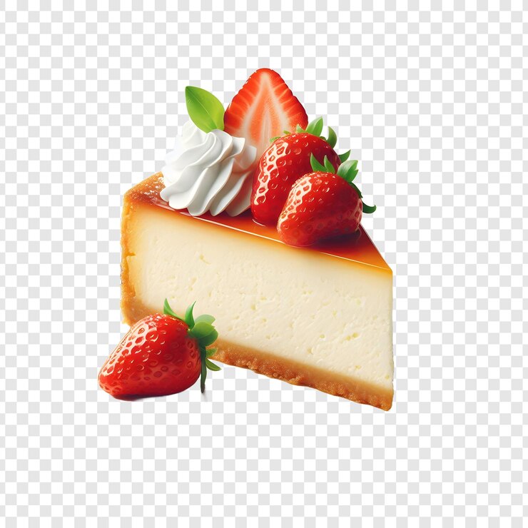 PSD pastel con fresa y pastel de queso aislado sobre un fondo transparente