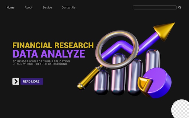 PSD pastel de gráfico de negocios con signo de lupa sobre fondo oscuro concepto de renderizado 3d para investigación de datos