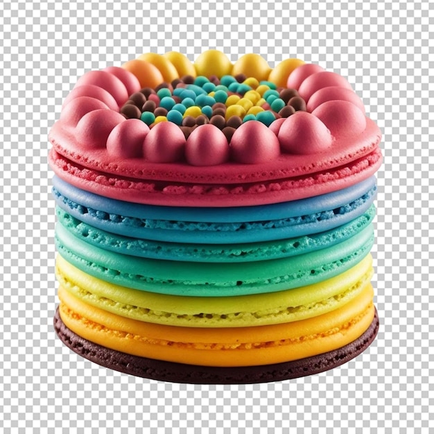 Pastel de macarrón lleno de arco iris con vela