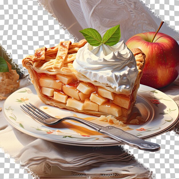 Pastel de manzana y crema de fondo transparente