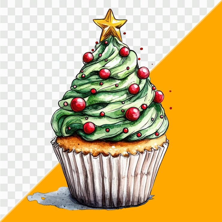 PSD pastel de navidad con helado en forma de árbol en estilo gouache de acuarela