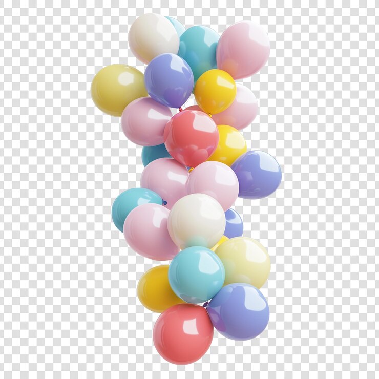 Pastel party balloons bunch floating gracefully against a transparent background image