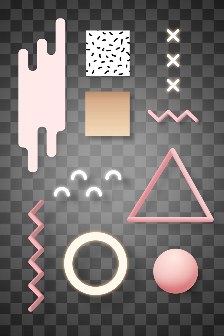 PSD pastel pink geometric memphis design element set