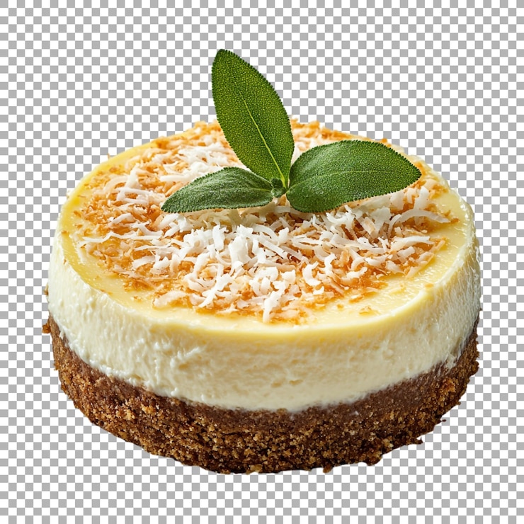 PSD pastel de queso de png con copos de coco tostados en un fondo transparente generado por ai