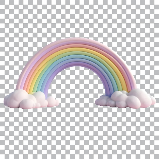 Pastel Rainbow with Fluffy Clouds Isolated on Transparent Background