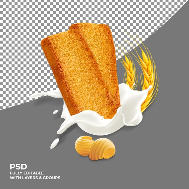 El pastel seco de Rusk aislado en el fondo.