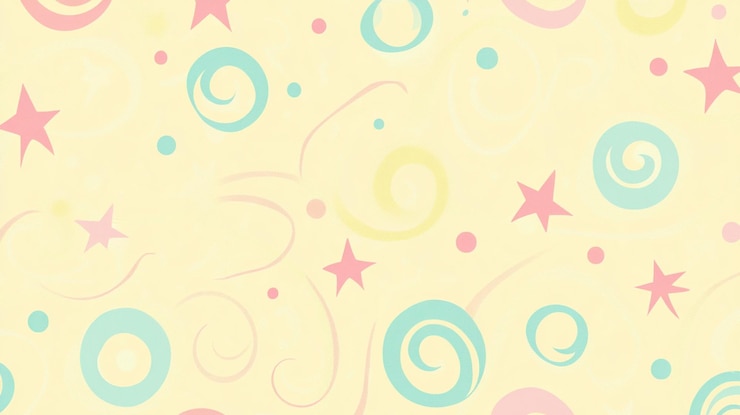 PSD pastel swirls stars and dots on a pale yellow background