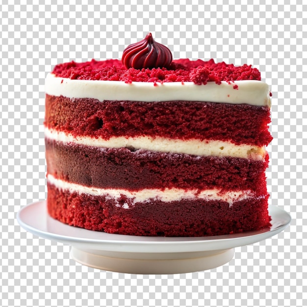 PSD un pastel de terciopelo rojo con glaseado blanco y frambuesas en un fondo transparente