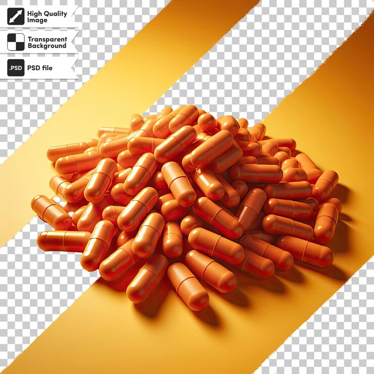 PSD pastillas y cápsulas amarillas de psd sobre un fondo transparente