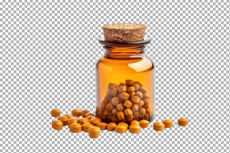 PSD pastillas naturales para el alivio de la menopausia aisladas sobre un fondo transparente