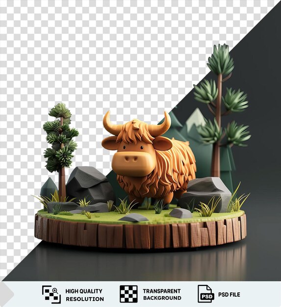 PSD pastoreio bliss cartoon cute yak encontra alívio em uma colina gramosa criando uma imagem tranquila