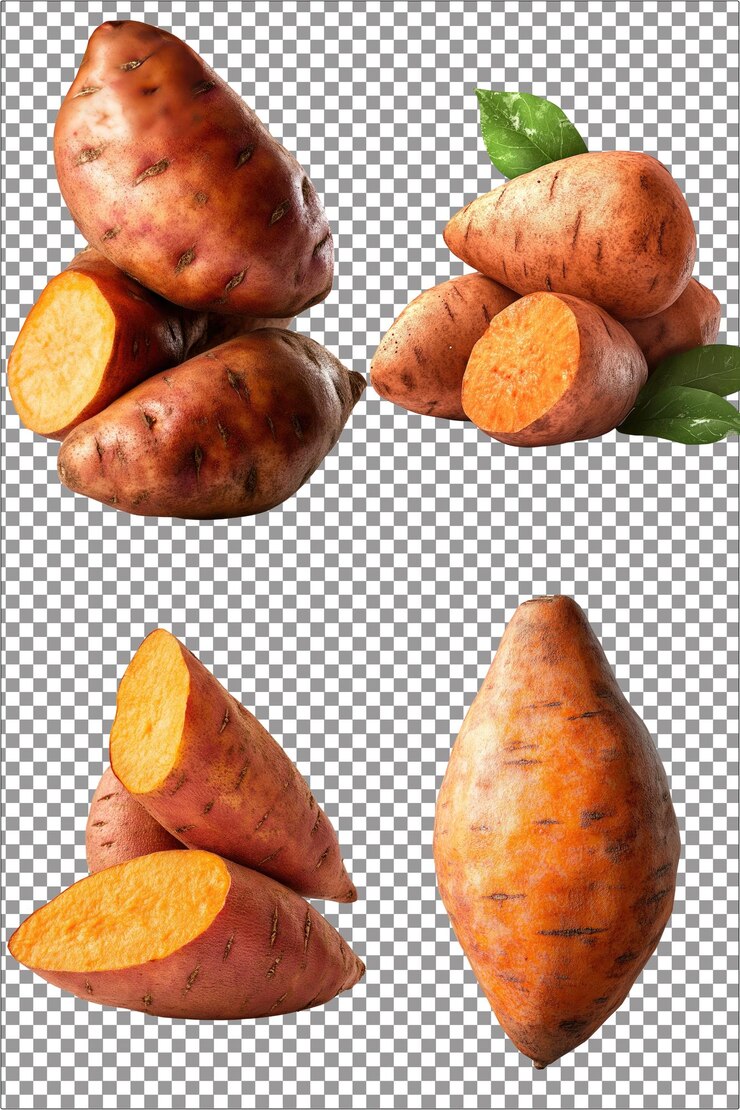 Patata dulce hiperrealista aislado PNG con fondo transparente claro muy detallado