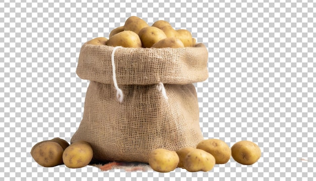 PSD patatas en bolsa de tela aisladas sobre un fondo transparente