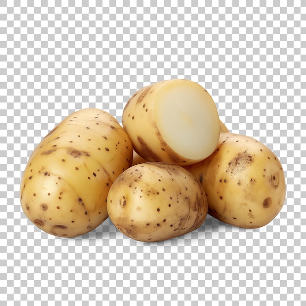 Patatas ecológicas frescas con rebanadas de patata aisladas sanas y ecológicas png transparentes con sombra