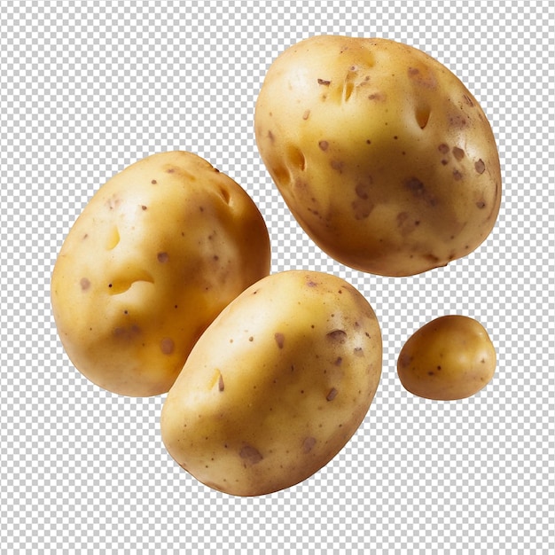 Patatas frescas que caen sobre un fondo transparente