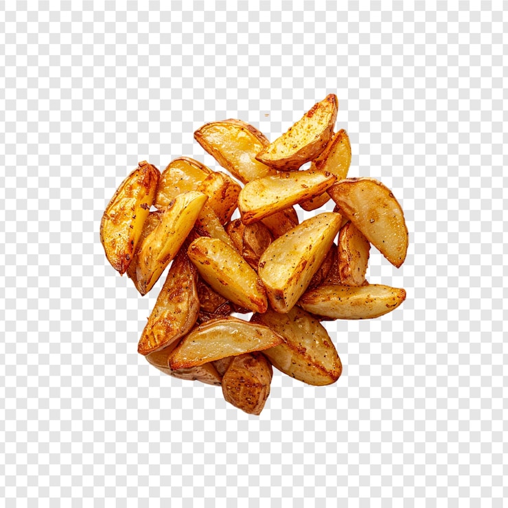 PSD patatas fritas en un cuenco redondo de madera aislado sobre un fondo transparente