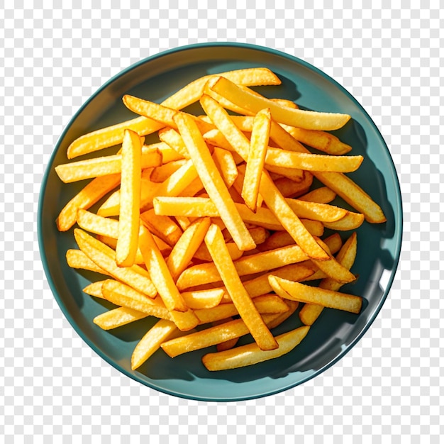 Patatas fritas en el fondo transparente del plato