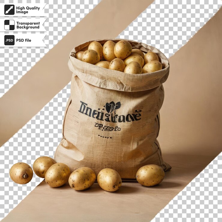 PSD patatas psd en una bolsa sobre un fondo transparente con capa de máscara editable