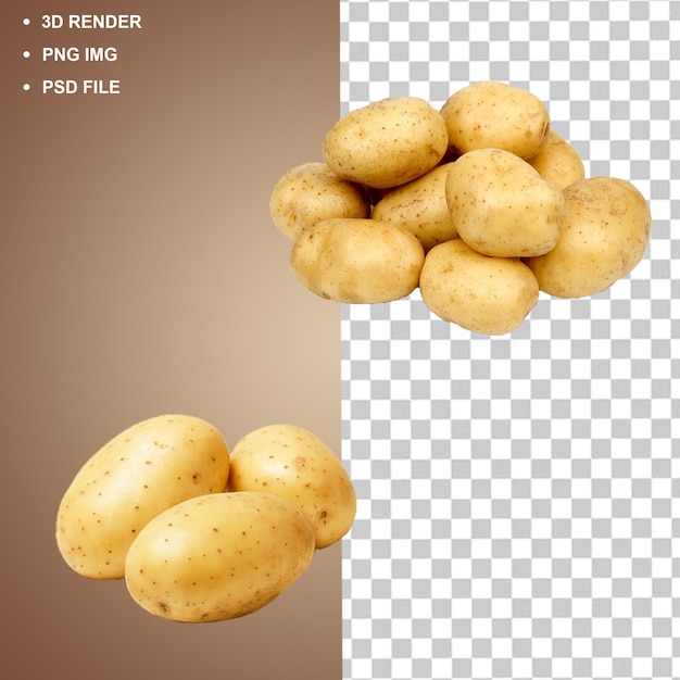 Patatas recién cosechadas en una representación 3D realista