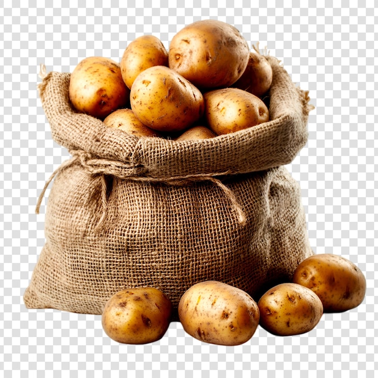 PSD patatas en saco de arpón cosecha fresca sensación rústica