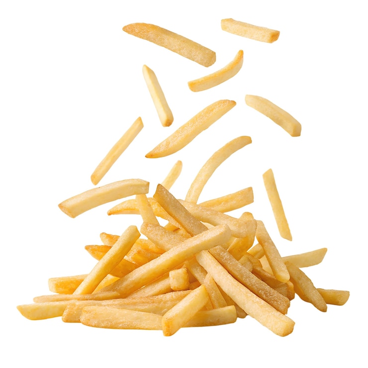 PSD patate fritte dorate e croccanti che cadono su un mucchio