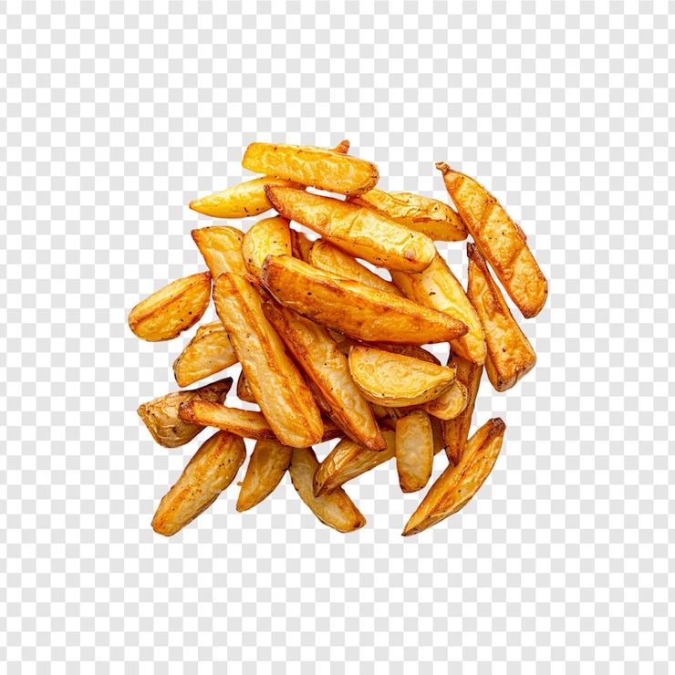 PSD patatine fritte su una ciotola rotonda di legno isolata su uno sfondo trasparente