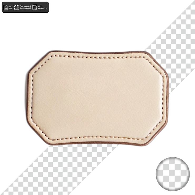 PSD patch de couro bege com borda costurada em fundo transparente