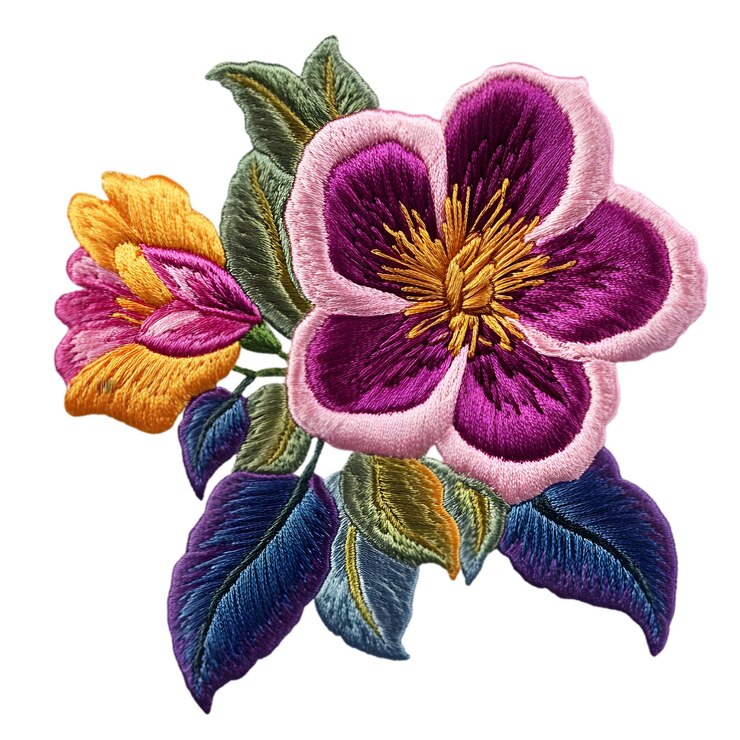 PSD patch floral bordado intrincado com cores vibrantes para aplicações decorativas e de moda