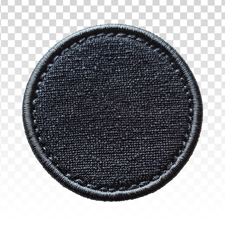 PSD patch de tissu noir rond isolé sur un fond transparent
