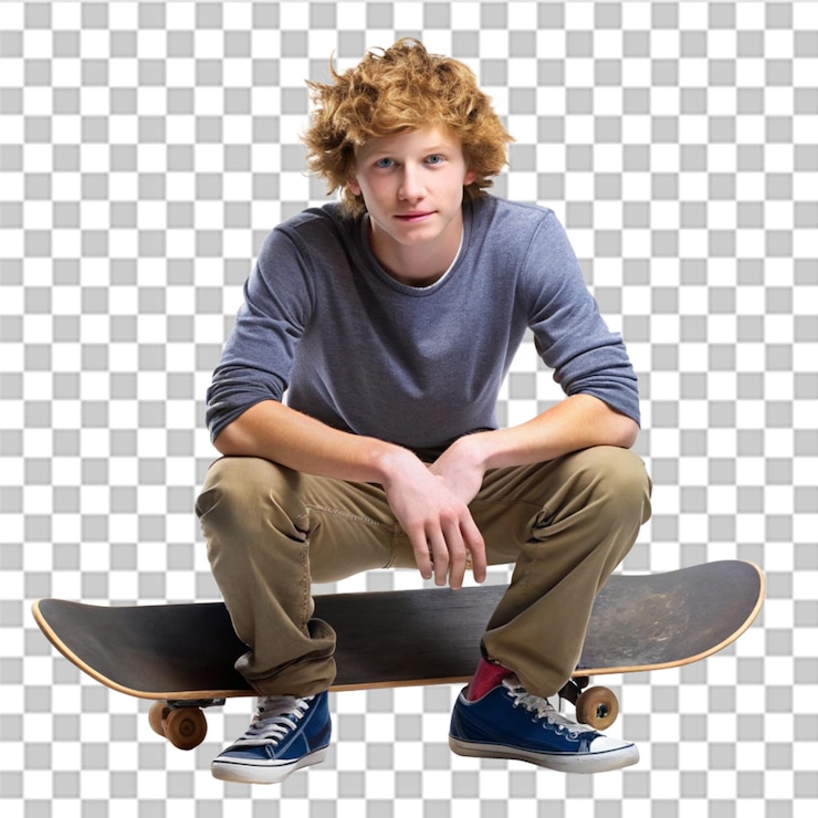 PSD un patineur roux isolé sur un fond transparent
