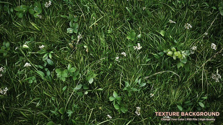 PSD patio trasero verde brillante césped paisaje vista fondo de papel tapiz