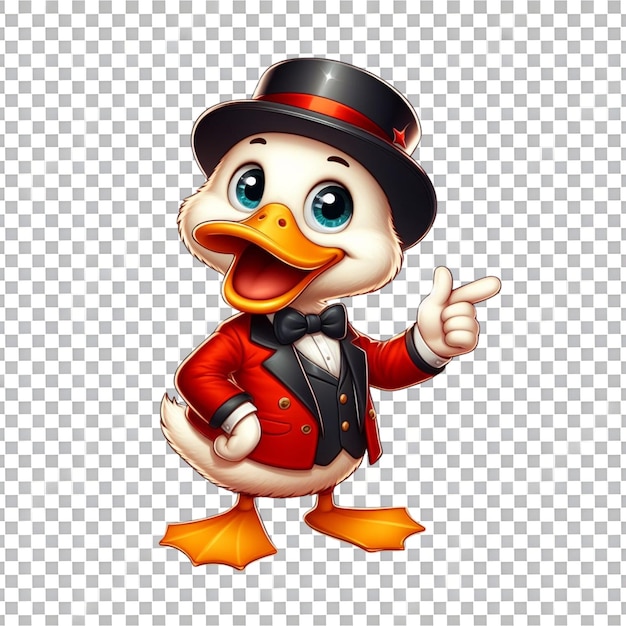 PSD patito feliz con corbata roja y sombrero ilustración aislada en fondo transparente