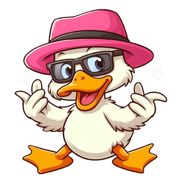 PSD un pato de dibujos animados con un sombrero rosa y gafas de sol