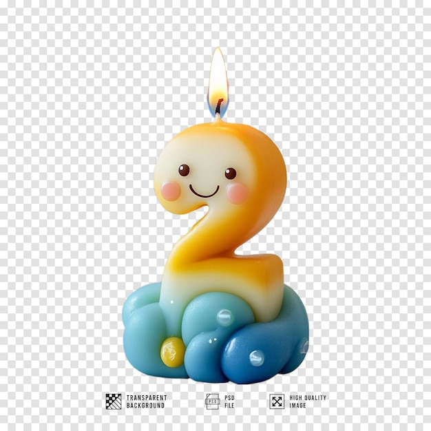 un pato de dibujos animados con una vela en el número 2 con fondo transparente