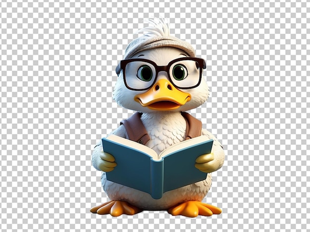 Pato estudiando dibujos animados de mascota