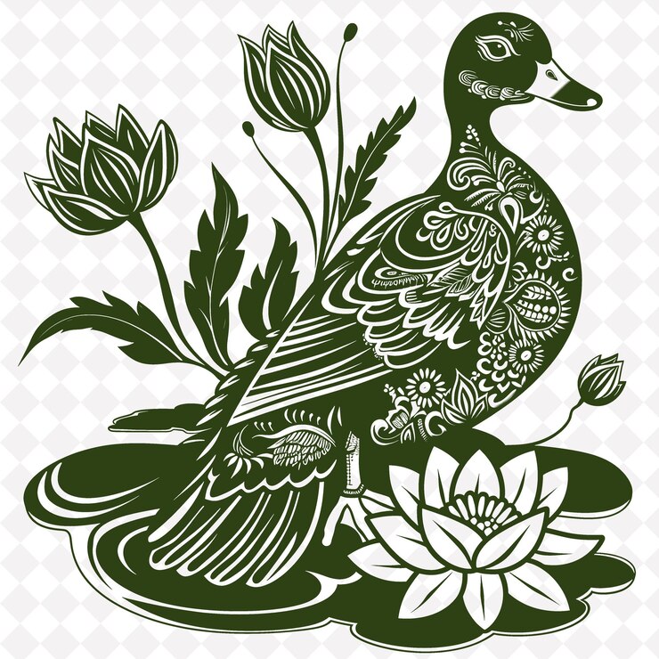 PSD un pato con flores y una imagen de un pato en él