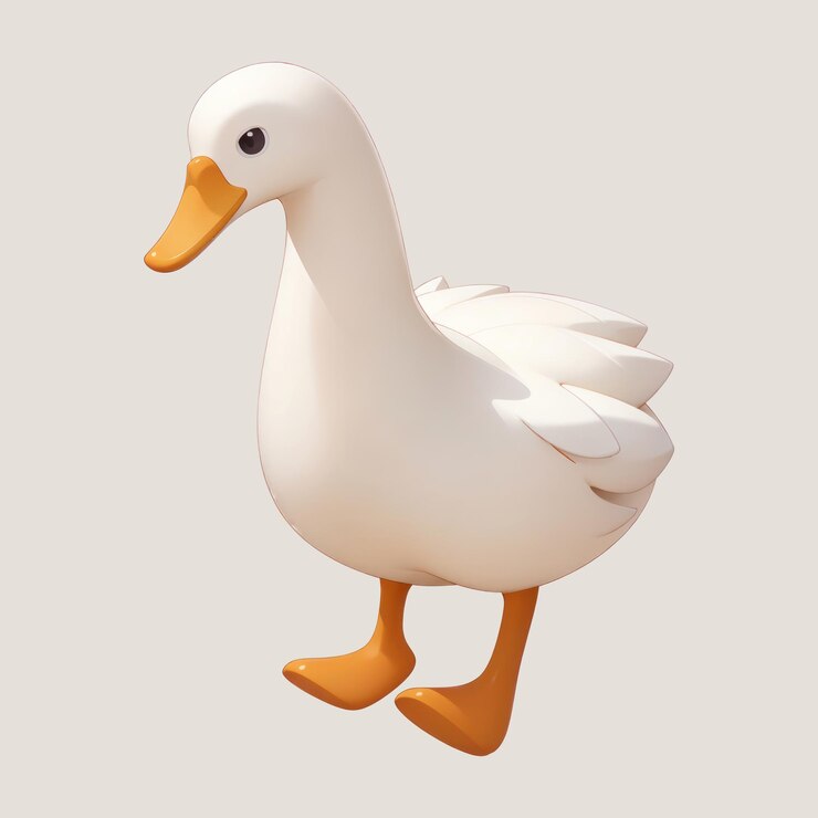 PSD un pato con patas naranjas y patas amarillas está de pie sobre un fondo blanco