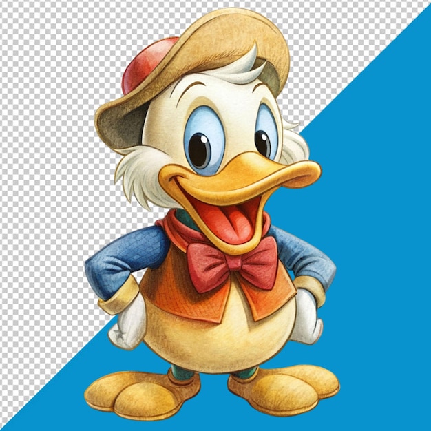 Pato scrooge de desenho animado em fundo transparente