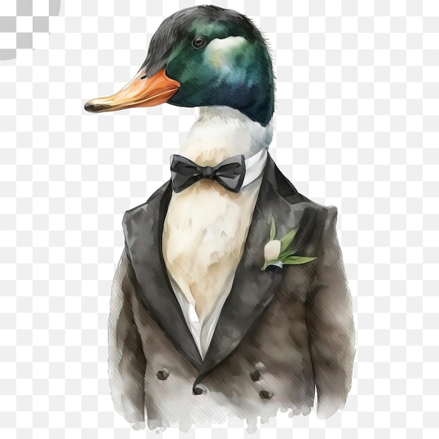 PSD pato vestindo um colete de aquarela em fundo transparente